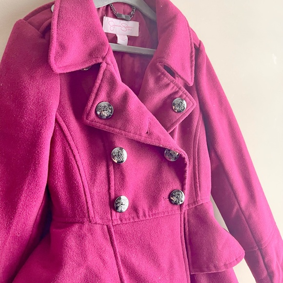 Jessica Simpson Girls Berry Double Breasted Peplum Ruffle Coat - Picture 2 of 3